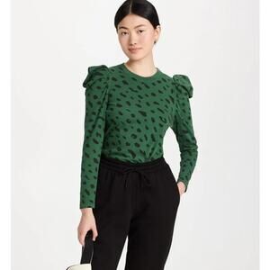 Clare V Le Puff long sleeve top green black animal print Sz XS